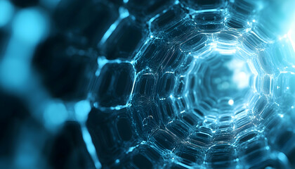 Abstract light blue background with hexagon shapes for a medical technology presentation.