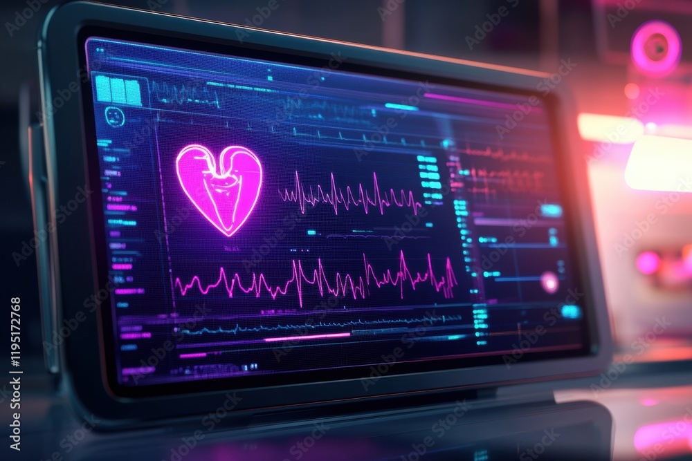 Leinwandbilder displaying cardiac diagnostic data on a modern medical monitor in a clinical setting with vibrant co