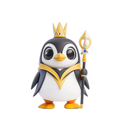 Majestic penguin character fantasy realm 3d animation vibrant colors playful design concept