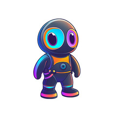 Colorful robot character digital art creative design fantasy world front view imagination and innovation