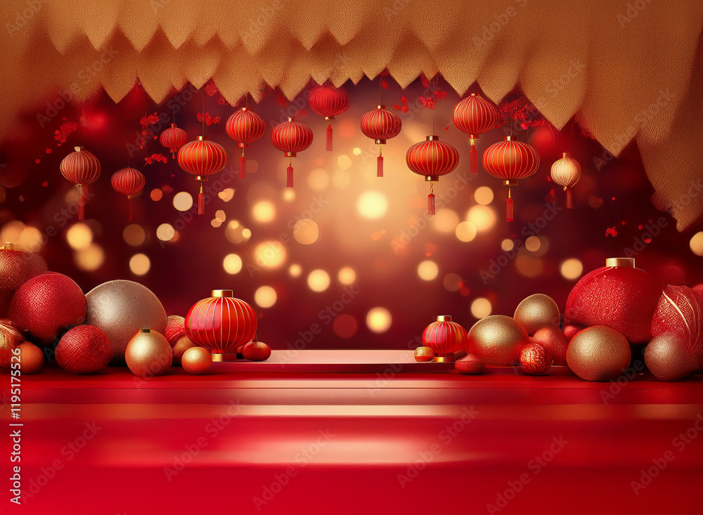Aufkleber red and gold festive decorations, including lanterns and ornaments, create a warm and celebratory am