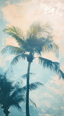 Abstract palm tree background on aqua blue with copy space