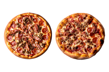 Delicious pizza tasting event featuring pepperoni and meat lovers varieties at local pizzeria food photography casual setting mouthwatering appeal