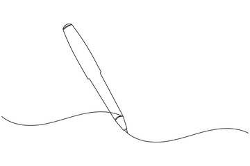Obraz premium Pen continuous one line drawing and ball pen icon isolated outline flat vector illustration