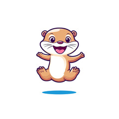 Naklejka premium Playful otter jumping in joyful expression cartoon style friendly environment fun concept for kids