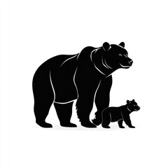 Fototapeta premium Silhouette mother bear cub wildlife nature graphic design