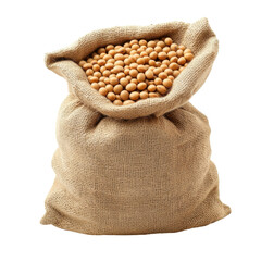 A Burlap Sack Full of Soybeans: High-Quality Image of Organic Soybeans in Rustic Sack