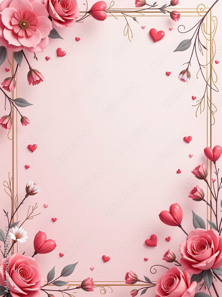 Poster A Heartwarming Design For A Romantic Valentines Card Features A Soft Pink Background With Intricate Floral Patterns And Delicate Golden Accents. 00002