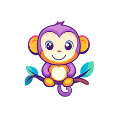 Playful cartoon monkey on a branch digital art colorful environment cute concept for kids