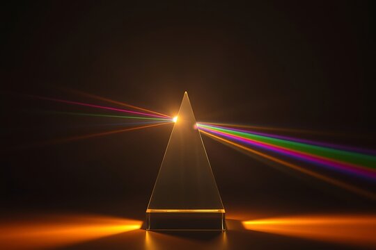 Physics prism splitting white light into spectrum of glowing bioluminescent colors