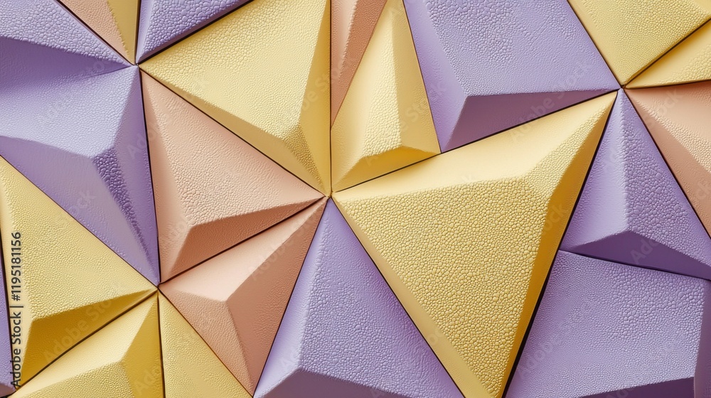 Aufkleber A dynamic layout of bold triangles showcases a captivating blend of butter yellow and muted lavender. The geometric forms intermingle, creating intriguing shadows and textures that catch the eye