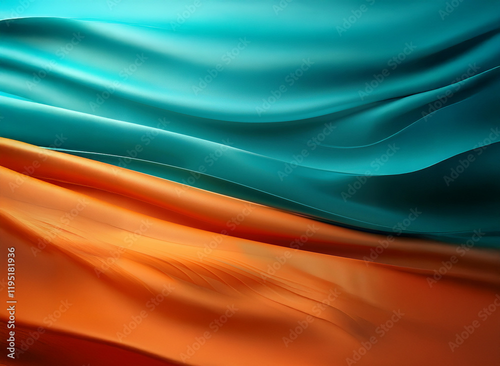 Aufkleber Abstract image of flowing teal and burnt orange fabric.  The colors blend softly, creating a sense of movement and fluidity.  The texture appears smooth and luxurious.