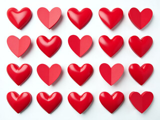 A Cluster Of Bright Red Hearts Are Neatly Arranged In A Grid Pattern On A Crisp White Background. 00002