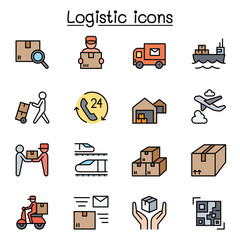 Logistic & Delivery icons set in thin line style