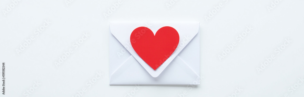 Poster A Bright Red Heart Pattern Is Visible From Above On A Plain White Envelope Against A Clean White Background. 00002