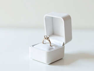 A Beautiful White Background Showcases A Stunning Box Containing An Elegant Engagement Ring In Simple Yet Sophisticated Style. 00002