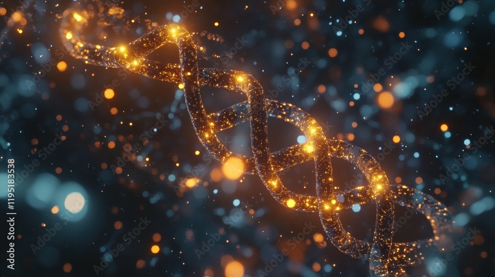 Aufkleber glowing dna double helix surrounded by intricate molecular connections in a digital environment. gen