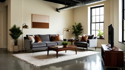 Fototapeta premium modern living room with fireplace