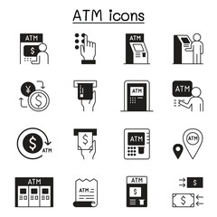 ATM icons set in thin line style