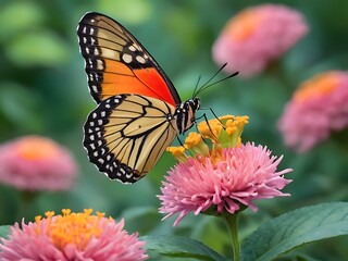 Fototapeta premium Butterfly on flower The common tiger butterfly