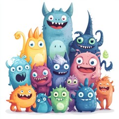 Colorful Cartoon Monsters Group Illustration