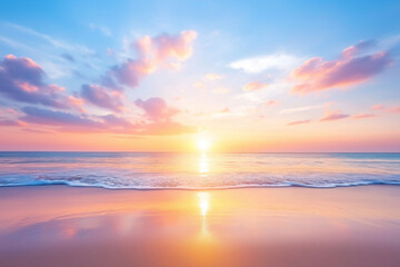 Obraz premium stunning sunset over sea, with vibrant colors reflecting on water surface. calm waves gently lap at shore, creating serene atmosphere