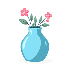 A vibrant blue vase filled with pink flowers, adding a cheerful touch to any space.