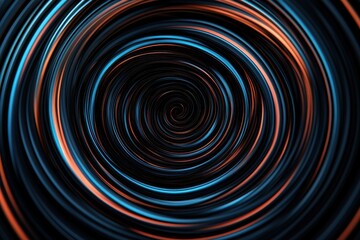 A mesmerizing swirl of blue and orange light spirals inward against a dark backdrop, creating a dynamic illusion of depth and movement.