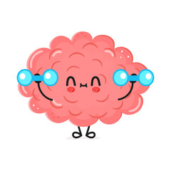Cute Brain Character with Dumbbells. Isolated on white background