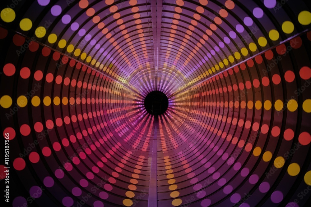 Poster a mesmerizing tunnel of vibrant, multicolored led lights creates a stunning visual effect.