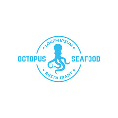 Octopus logo design, Seafood logo illustration template.