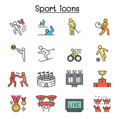 Sport icons set in thin line style