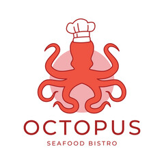 Octopus logo design, Seafood logo illustration template.