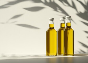 Bottles of olive oil on white background