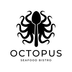 Octopus logo design, Seafood logo illustration template.