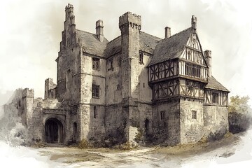 Fototapeta premium Historic Reconstruction of Medieval Architecture with Stone and Timber