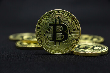 Bitcoin Gold Coin. Digital Cryptocurrency Technology. Blockchain Concept on Dark Background