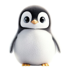 Fototapeta premium Adorable Baby Penguin: A charming, chubby penguin chick with big, expressive eyes stands front and center, radiating cuteness. Perfect for children's books, cards.