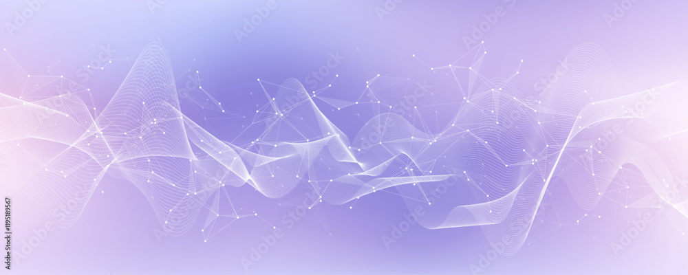 Aufkleber Abstract dynamic motion lines and dots connection background with plexus effect. Digital streaming background, wave flow. Dotted plexus stream background. Futuristic tech vector illustration