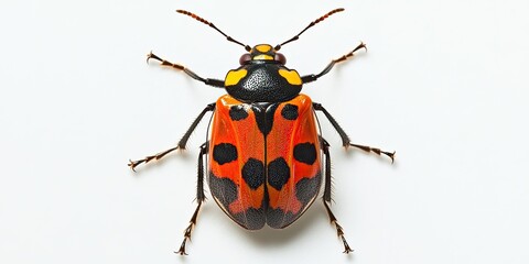 Fototapeta premium Vibrant red and black Firebug insect Pyrrhocoris apterus centered against a stark white background showcasing intricate detailing and textures