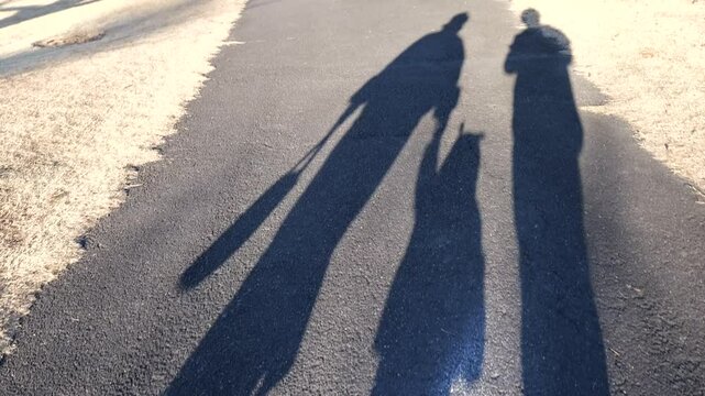 家族が公園で歩く影