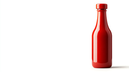 A vibrant red ketchup bottle featuring a classic design against a minimalist background, perfect for food-related themes.