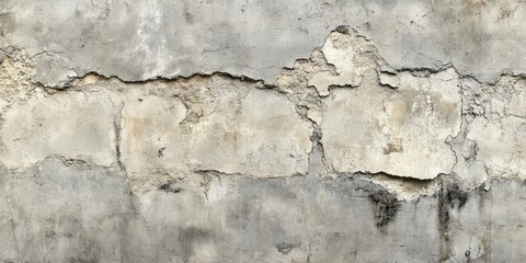 Weathered concrete wall fragment with textured stucco in grey tones displaying cracks and imperfections for a rustic background aesthetic