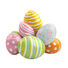 Pastel Easter Eggs Delight: A charming pile of pastel-colored Easter eggs, each adorned with unique and delightful patterns, creates a festive and cheerful scene, perfect for spring celebrations. 