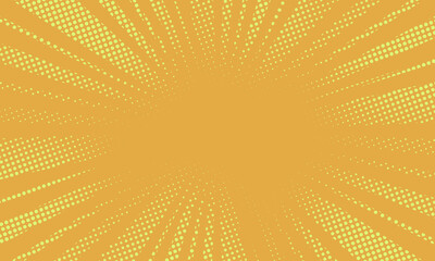 abstract comic background with dot halftone rays on yellow
