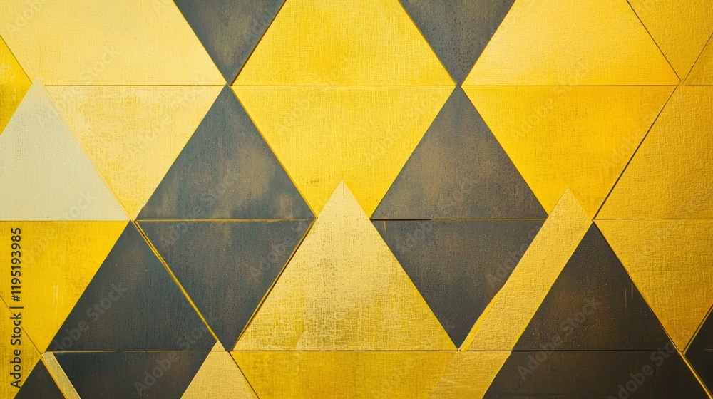 Poster a compelling composition features bold triangles in butter yellow and dark tones, showcasing geometr