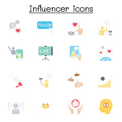 Influence people & Brand ambassador icon set in thin line style