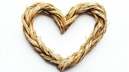 White Isolated Heart Symbol Made of Braided Grass 