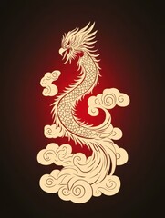 Majestic Dragon Illustration Rising Above Stylized Clouds Design
