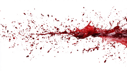 Blood splatter with a drip effect, trailing downward, isolated on a white background for a suspenseful visual
